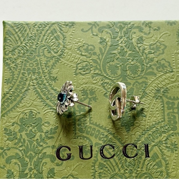 New Gucci Mismatched Interlocking G & Flower Studs - 925 Silver - Picture 3 of 10